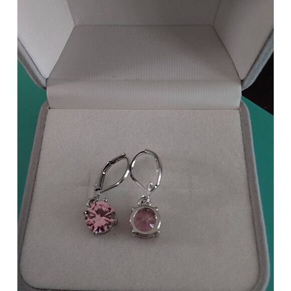 New~Pretty 2 Ct. Round Cut Lab Created Pink Sapphire Leverback Dangle Earrings - Picture 2 of 2